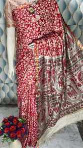 Saree_semi tussar_kalamkari print_red_festive_durga pujo_S10810 - Saree - Aakritee - S10810